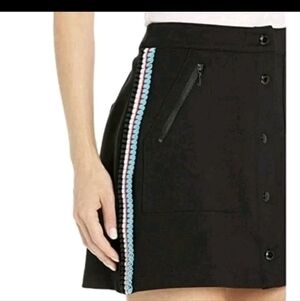 Juicy Couture Ponte-Knit Button-Up Skirt Gathered Ribbon Stripe On Side Size 2